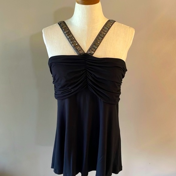 Vertigo Paris Tops - VERTIGO PARIS halter X front / tank back top beaded straps black junior Xl or L